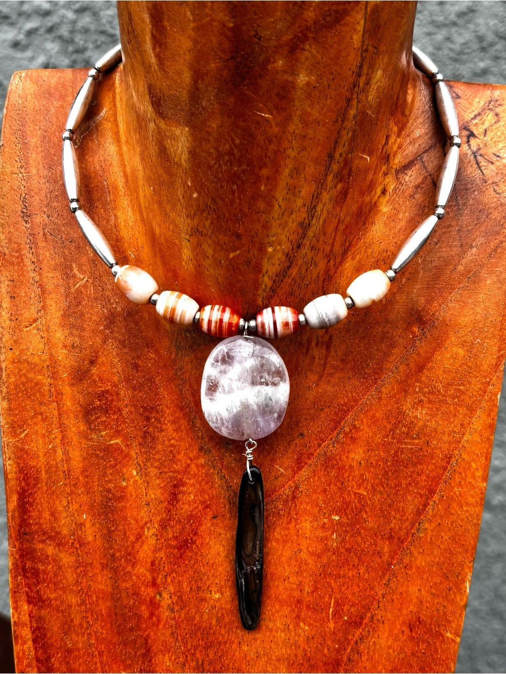 Handmade Amethyst & Abalone Statement Necklace | Memory Wire | OOAK